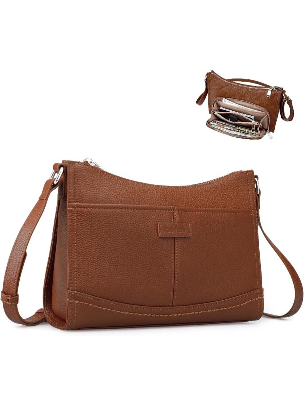 👜Women's Cognac Brown Genuine Leather RFID Crossbody Bags Travel Wallet Purse